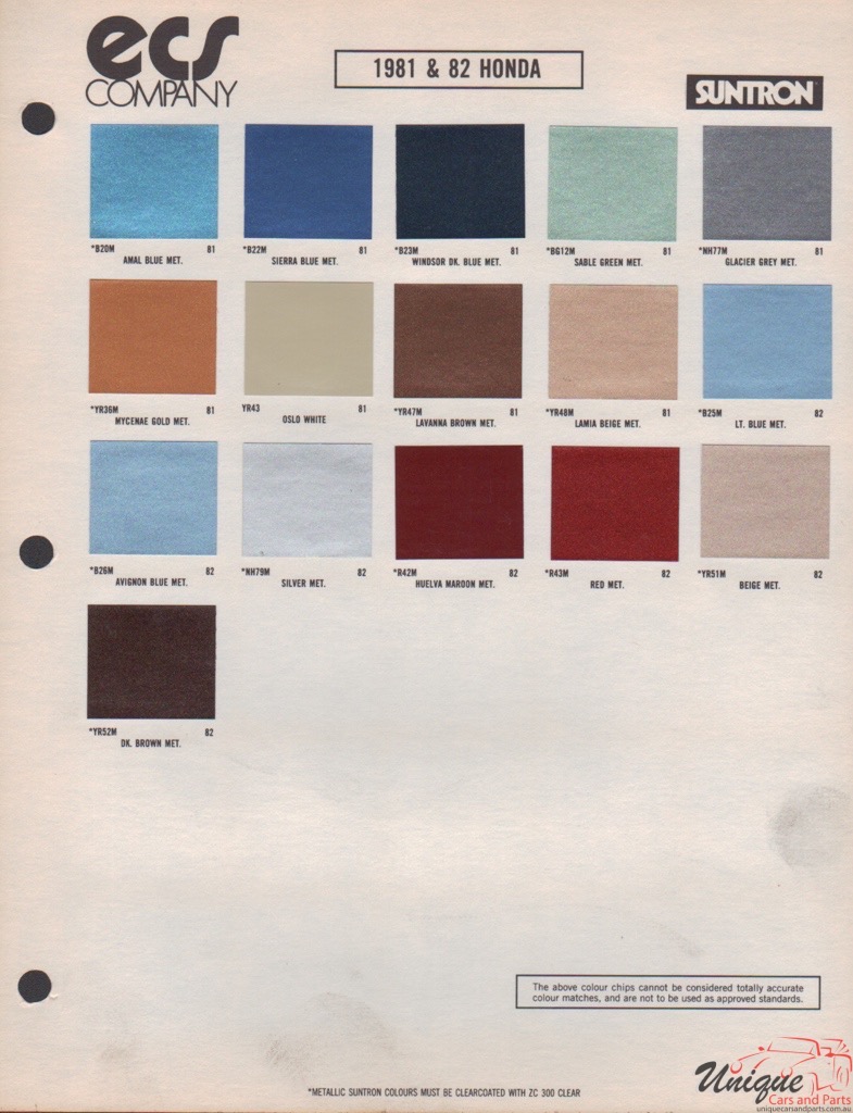 1982 Honda Paint Charts  ECS